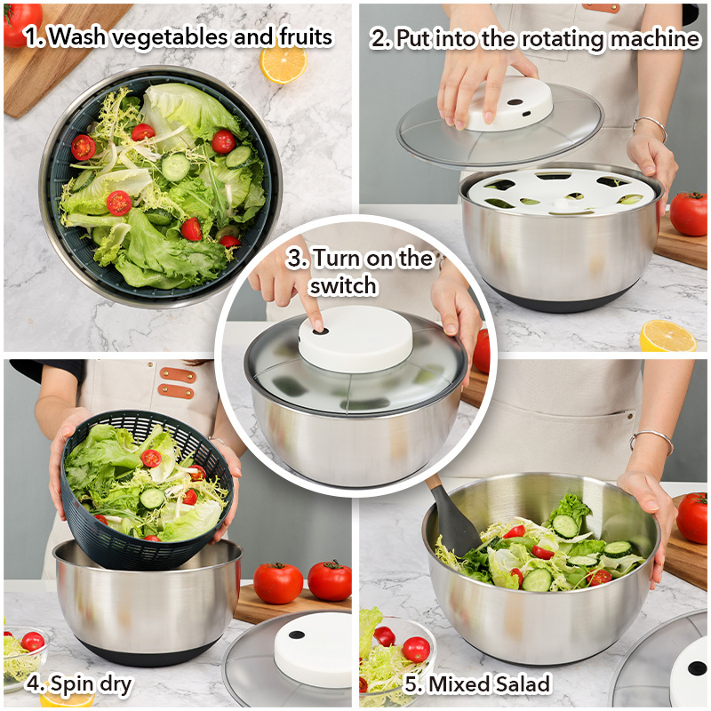 Stainless Steel Salad Spinner Slicer Fruit and Vegetable Electric Salad Spinner