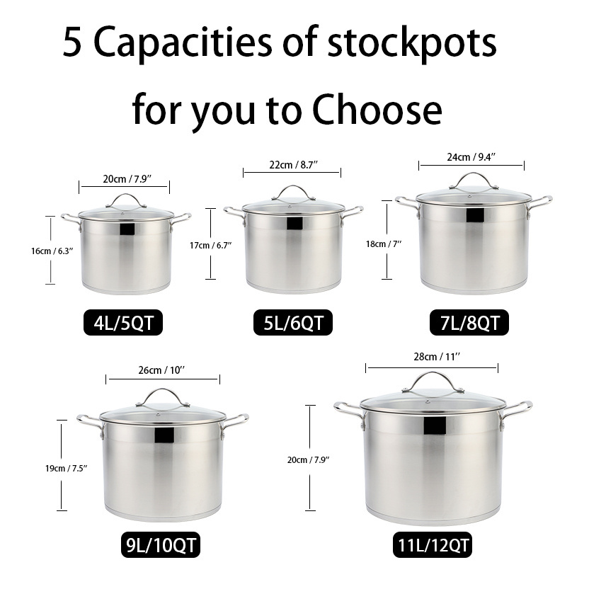 20/24/26cm Cooking Soup Pots Stew Pot Cookware Casserole 8/10/12QT Stainless Steel Stock Pot