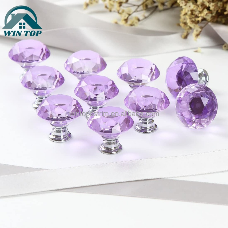 Simple Bedroom Office Bathroom Glass Door Knobs Diamond Drawer Cabinet Furniture Kitchen Handle Knob Crystal Pulls