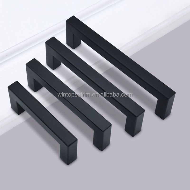 Win Top Stainless Steel Pulls Hardware for Kitchen and Bathroom Cabinets Cupboard Black Square Bar Cabinet Pull Drawer Handle