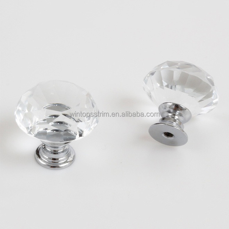 Win Top 30mm Diamond Shape Drawer Kitchen Cabinets Dresser Cupboard Wardrobe Pulls Handles Crystal Glass Cabinet Knobs