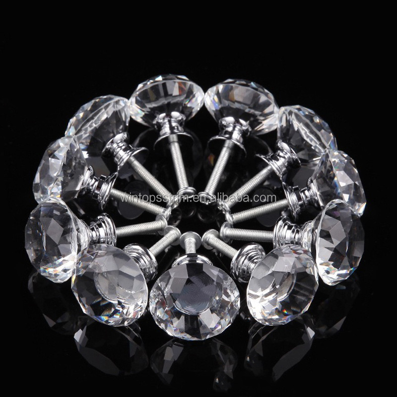 Win Top 30mm Diamond Shape Drawer Kitchen Cabinets Dresser Cupboard Wardrobe Pulls Handles Crystal Glass Cabinet Knobs