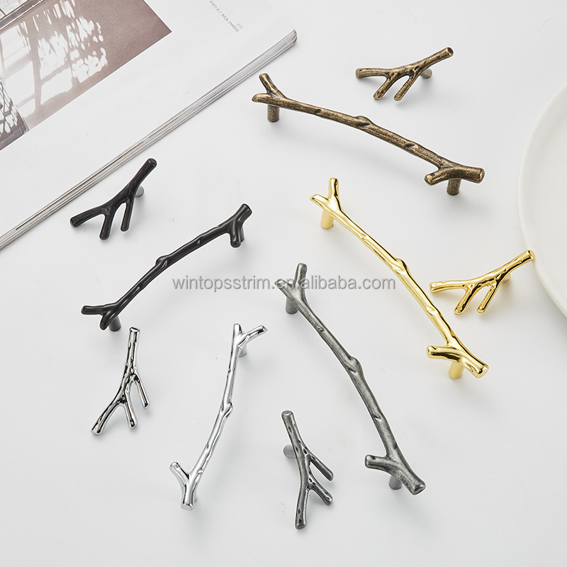 Win Top Zinc Alloy Black Twig Branch Decorative Cabinet Wardrobe Furniture Door Drawer Knobs Pulls Handles Hardware