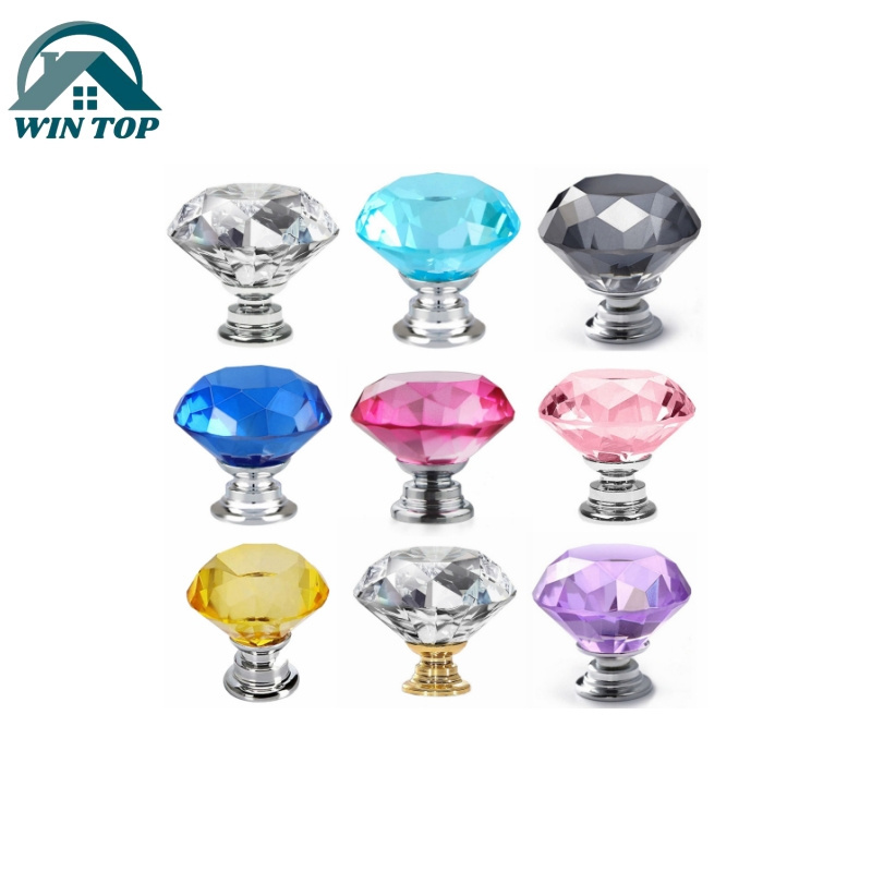 Simple Bedroom Office Bathroom Glass Door Knobs Diamond Drawer Cabinet Furniture Kitchen Handle Knob Crystal Pulls