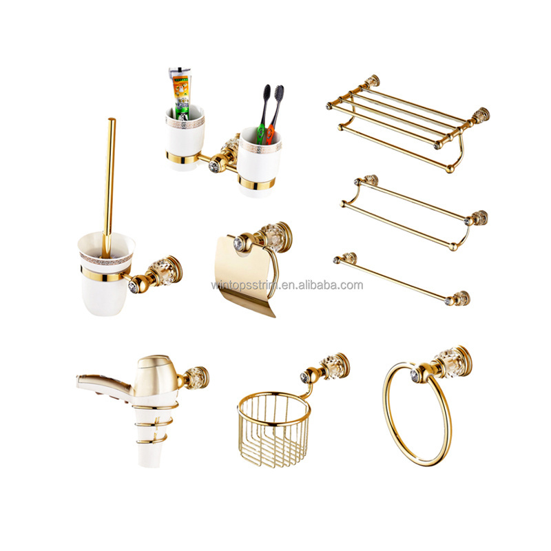 Hardware Fittings Crystal Towel Rack Bathroom Hooks Hardware Suite Bathroom Brass Shower Basket Towel Ring Bathroom Accessories