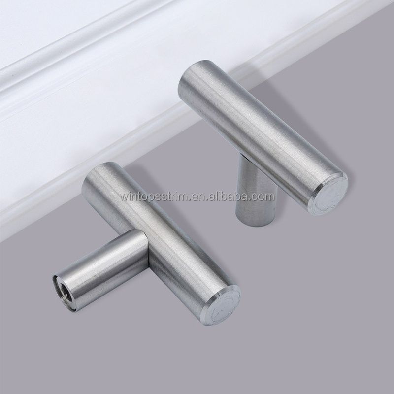 Win Top Black Stainless Steel Kitchen Cabinet Door Handles T Bar Drawer Pulls Knobs Single Hole Handles