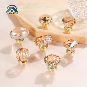 Win Top Decorative Dresser Octagon Glass Cabinet Knobs and Pulls Champagne Crystal Knobs for Dresser Drawer Pigeon Egg Door Knob