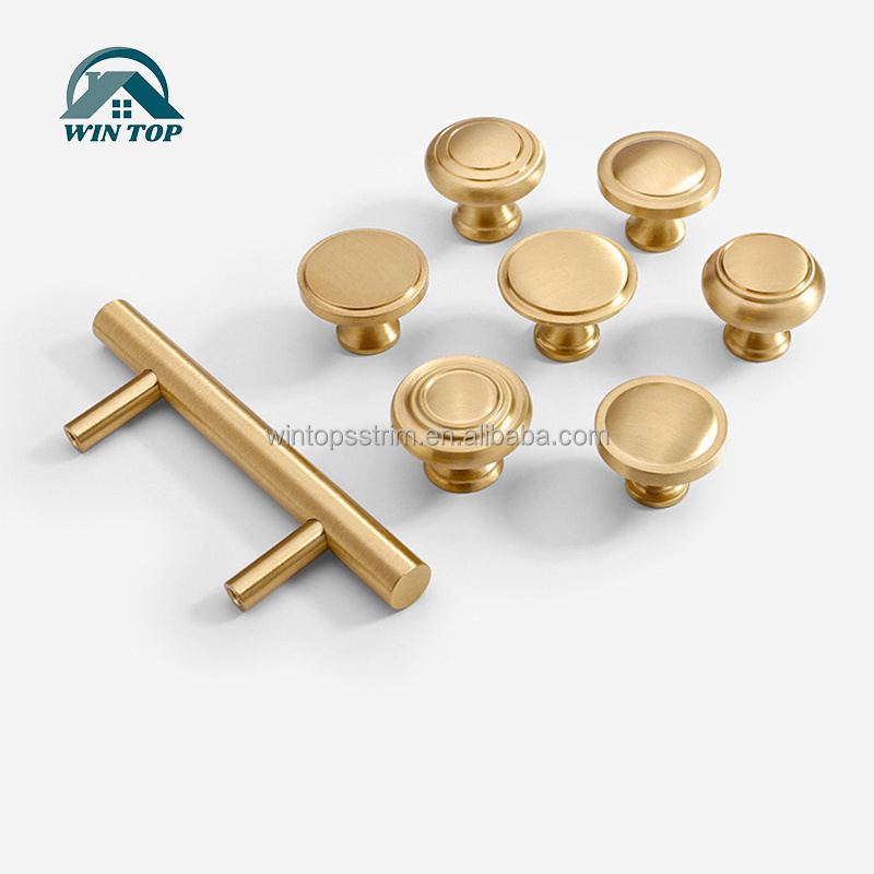 Win Top Round Brass Pulls Antique Cabinet Drawer Modern Knobs Furniture Brass Dresser Drawer Gold Cupboard Ball Handles Knobs