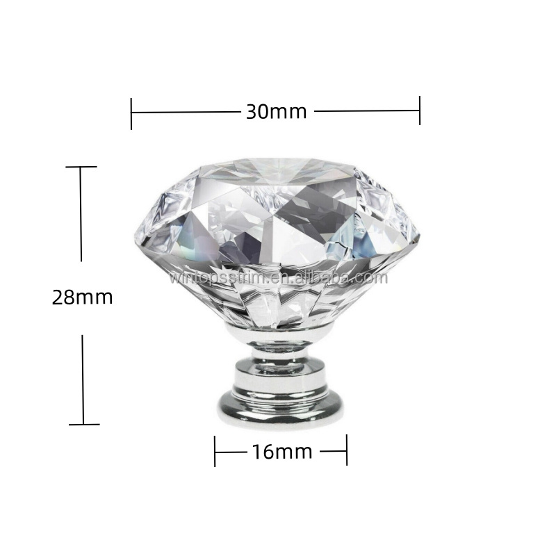 Simple Bedroom Office Bathroom Glass Door Knobs Diamond Drawer Cabinet Furniture Kitchen Handle Knob Crystal Pulls