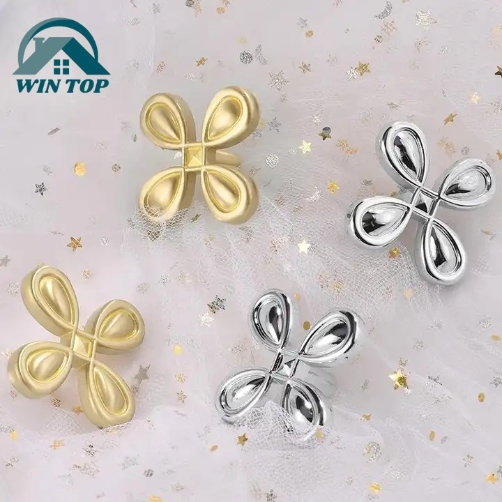 Win Top Four Leaf Clover Brass Pull Handles Flower Brass Cabinet Knobs Golden Copper Drawer Handles