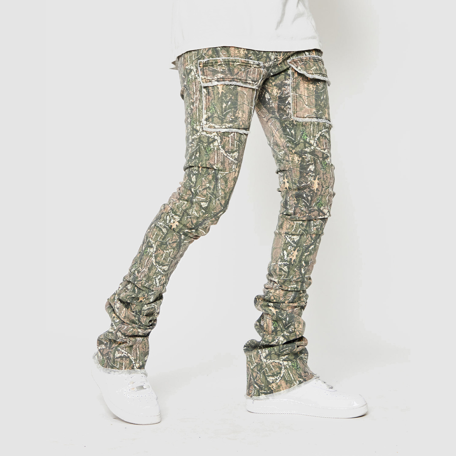 Custom Designers Men Pants AeeDenim Men's FOREST CARGO INSEAM Slim Tapered Tailored At The Waist Stacked fit Denim Jeans