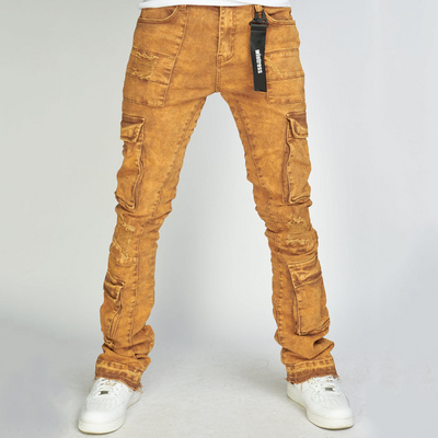 Manufacturers Yellow Wholesales Custom Private Label Fashion Cargo Denim Men Skinny Stacked Jeans