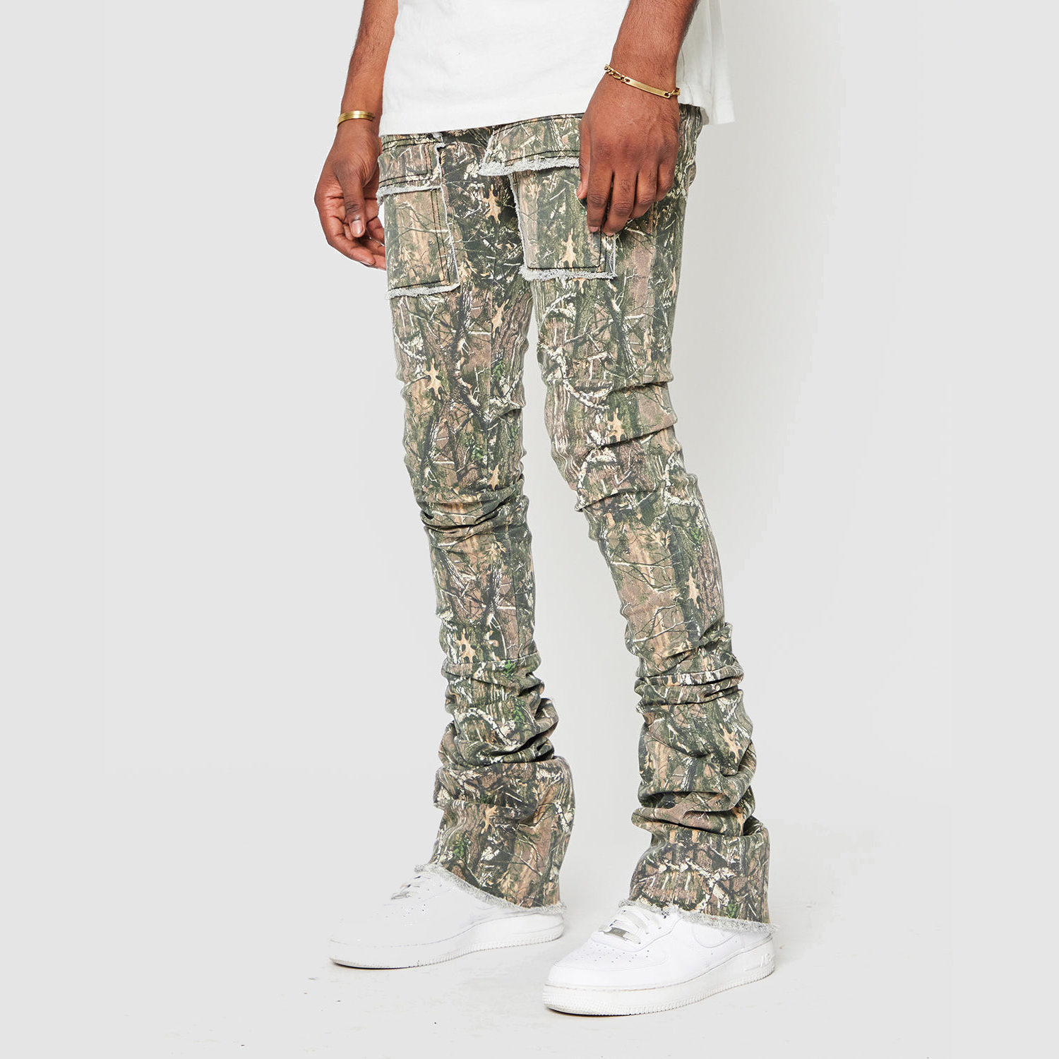 Custom Designers Men Pants AeeDenim Men's FOREST CARGO INSEAM Slim Tapered Tailored At The Waist Stacked fit Denim Jeans