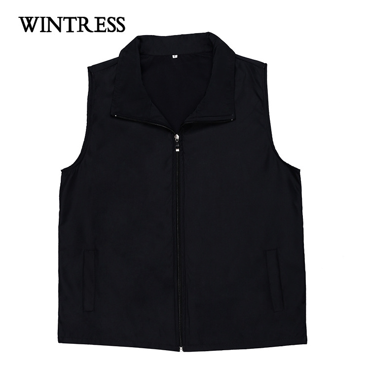 With zipper waistcoat for men design, black cheap utility waistcoat with pocket