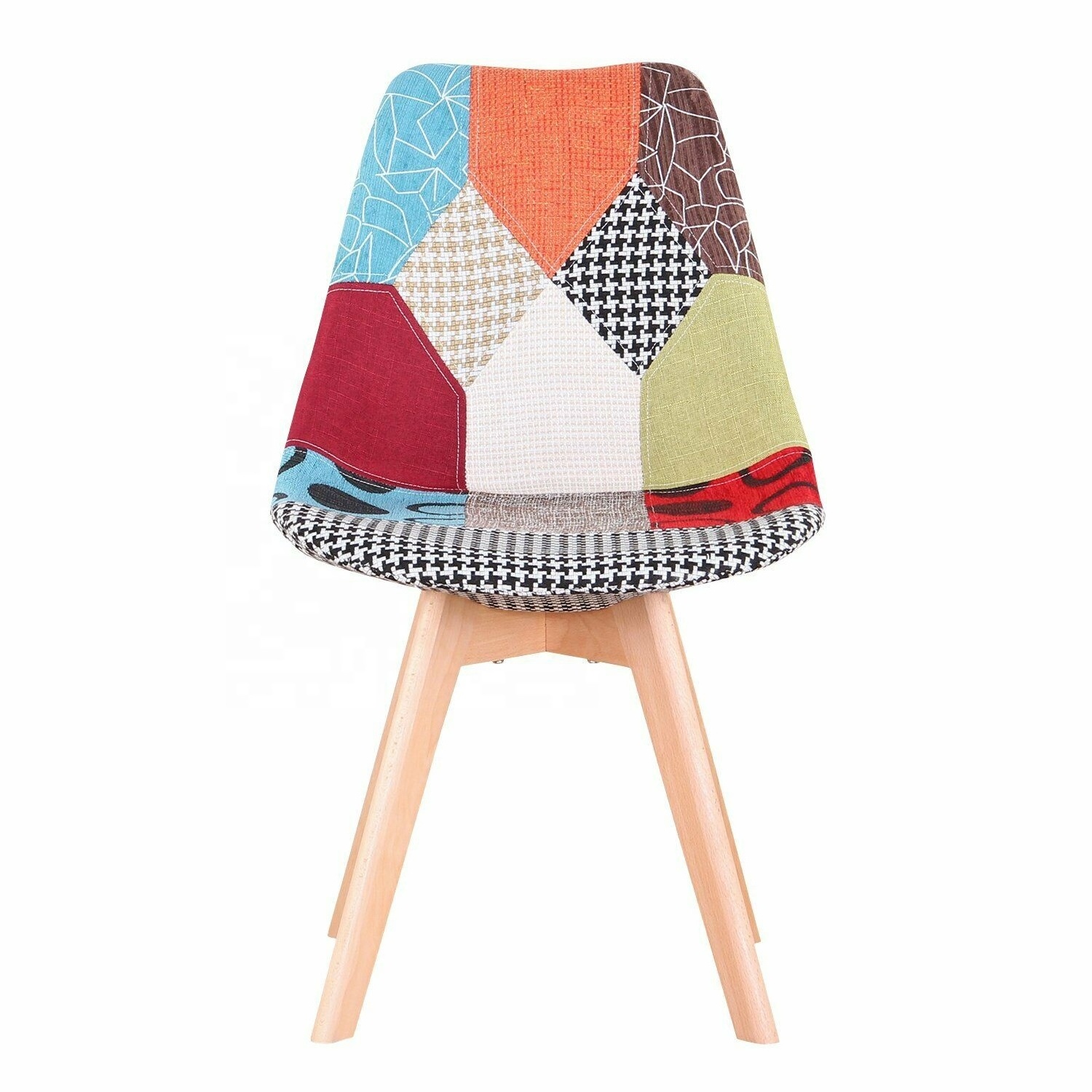 Modern Patchwork Dining Chairs Fabric Upholstered Side Chair with Solid Wood Base