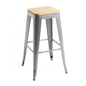 Taburete torix Wooden Antique Natural Wood Tops Metal Legs Bistro Modern High Bar Stool