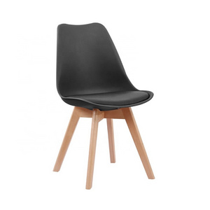 Custom Modern Nordic Simple Soft Cushion Leather Beech Solid Wooden Leg Shop Coffee Bar Chair