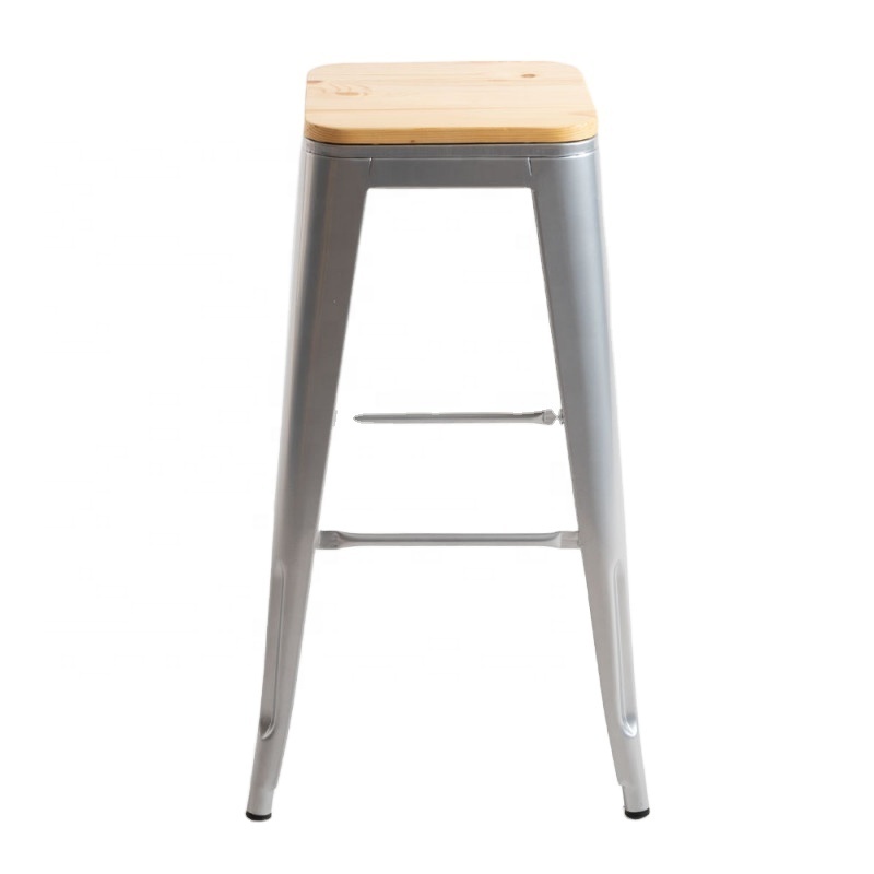 Taburete torix Wooden Antique Natural Wood Tops Metal Legs Bistro Modern High Bar Stool