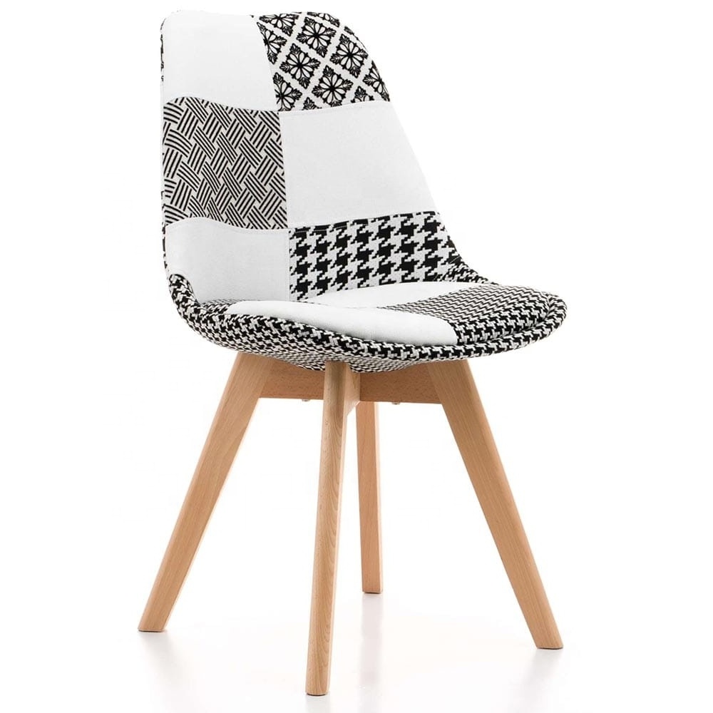 Modern Patchwork Dining Chairs Fabric Upholstered Side Chair with Solid Wood Base