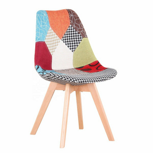 Modern Patchwork Dining Chairs Fabric Upholstered Side Chair with Solid Wood Base