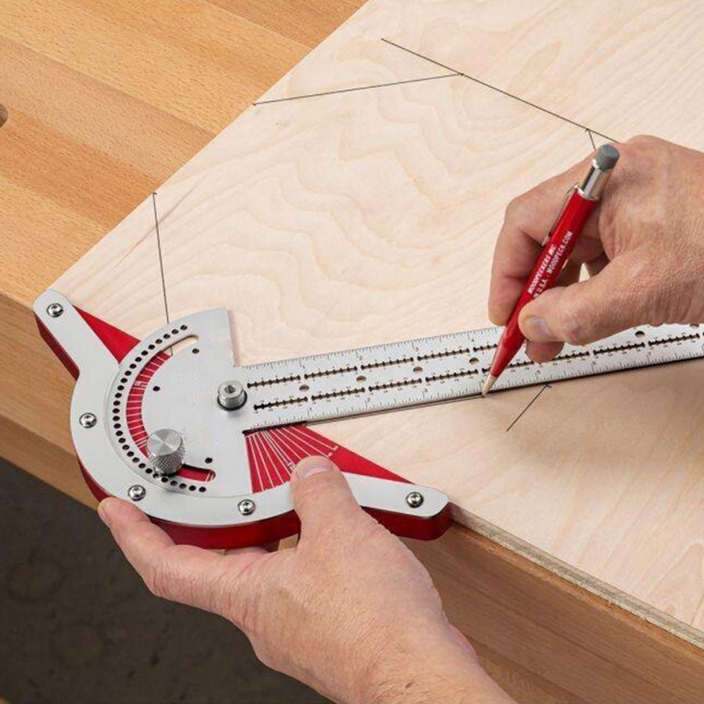 Woodworking Edge Ruler Stainless Steel Carpenter Marking Ruler with Adjustable Protractor Angel Finder