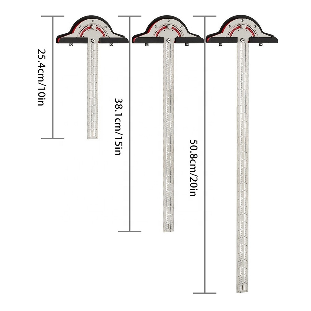 Woodworking Edge Ruler Stainless Steel Carpenter Marking Ruler with Adjustable Protractor Angel Finder