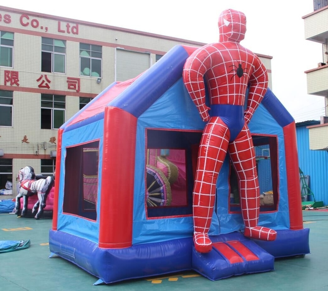 hot sale 10ft strong PVC spider man jump castle inflatable bouncer with blower packaged of tarpaulin bag