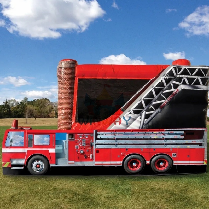 Fire Station Kids Jumping Trampoline Combo Brincolin Con Resbaladilla Bouncer Slide Inflatable Car Bounce House With Slide