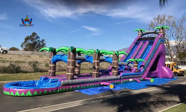 60FT commercial  palm tree inflatable water slides for adult Tropical giant inflatable slide long slip and slide