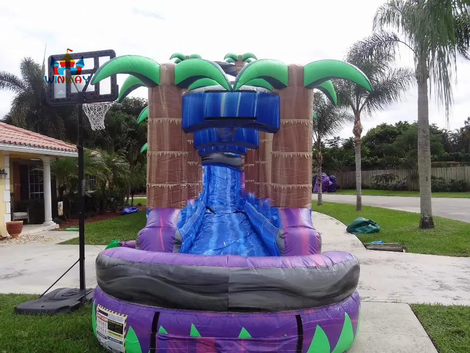 60FT commercial  palm tree inflatable water slides for adult Tropical giant inflatable slide long slip and slide