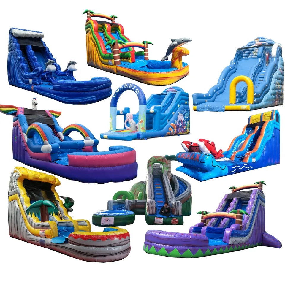 commerical grade pvc custom design dual lane Jaws inflatable water slide bounce water slide for rental business