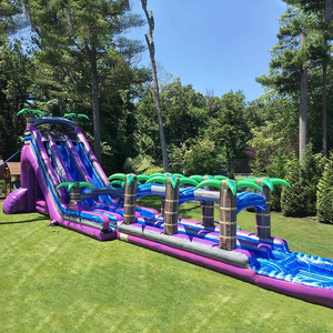 60FT commercial  palm tree inflatable water slides for adult Tropical giant inflatable slide long slip and slide