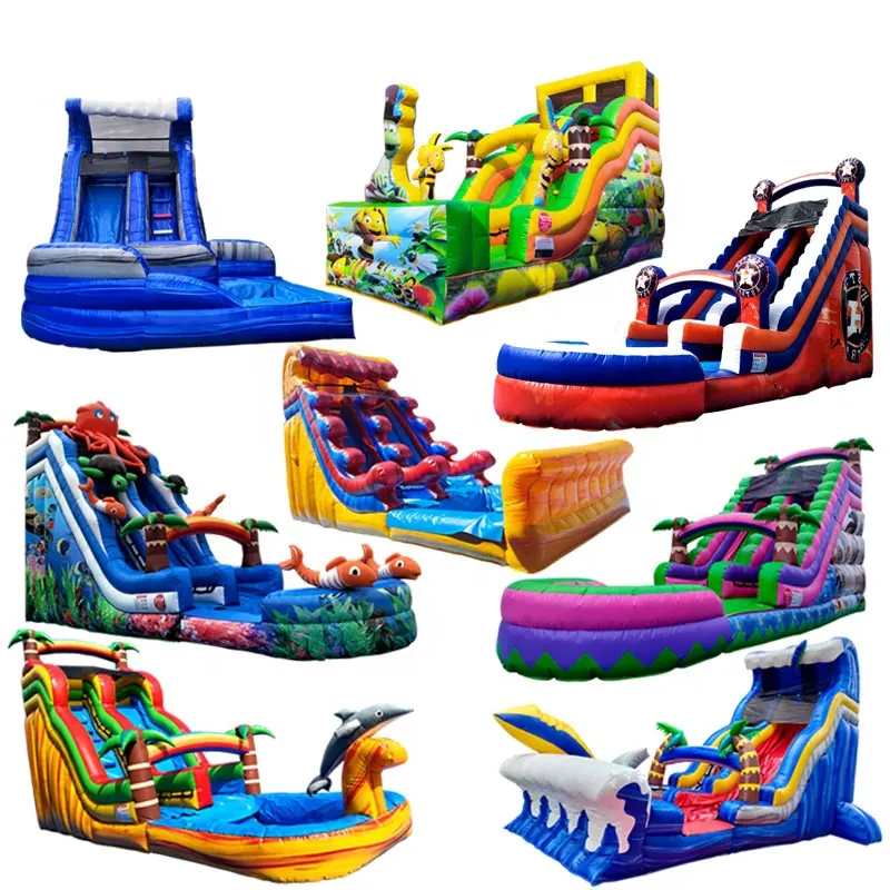 commerical grade pvc custom design dual lane Jaws inflatable water slide bounce water slide for rental business