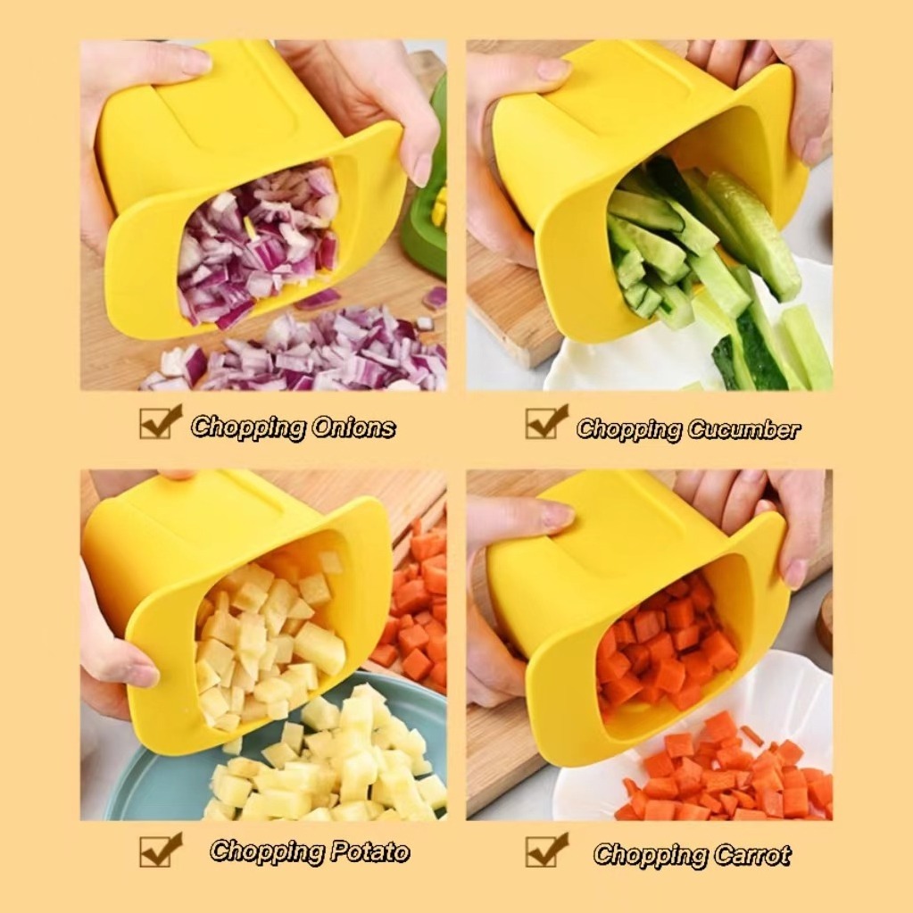 2-in-1 Vegetable Chopper Dicing Slitting Tool Hand Pressure Potato Carrot Onion Dicer Slicer