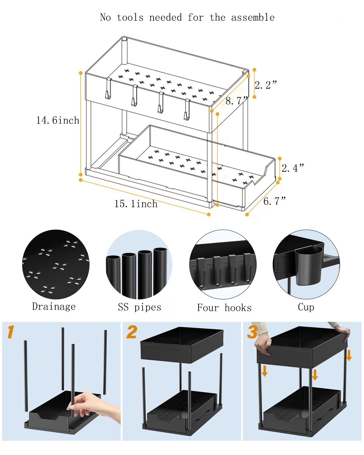 Stackable 2-tier Under Sink Cabinet Organizer Adjustable Height Under Sink Organizer Under The Washroom Sink Organizer