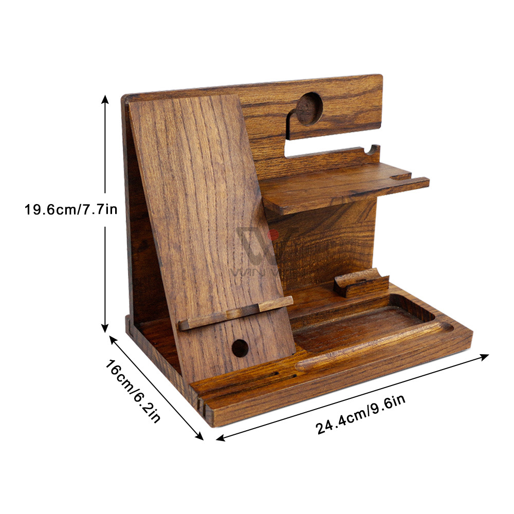 Multifunctional Wooden Mobile Phone Docking Station Wooden Key Holder Wallet Stand Organizer Father Birthday Gifts