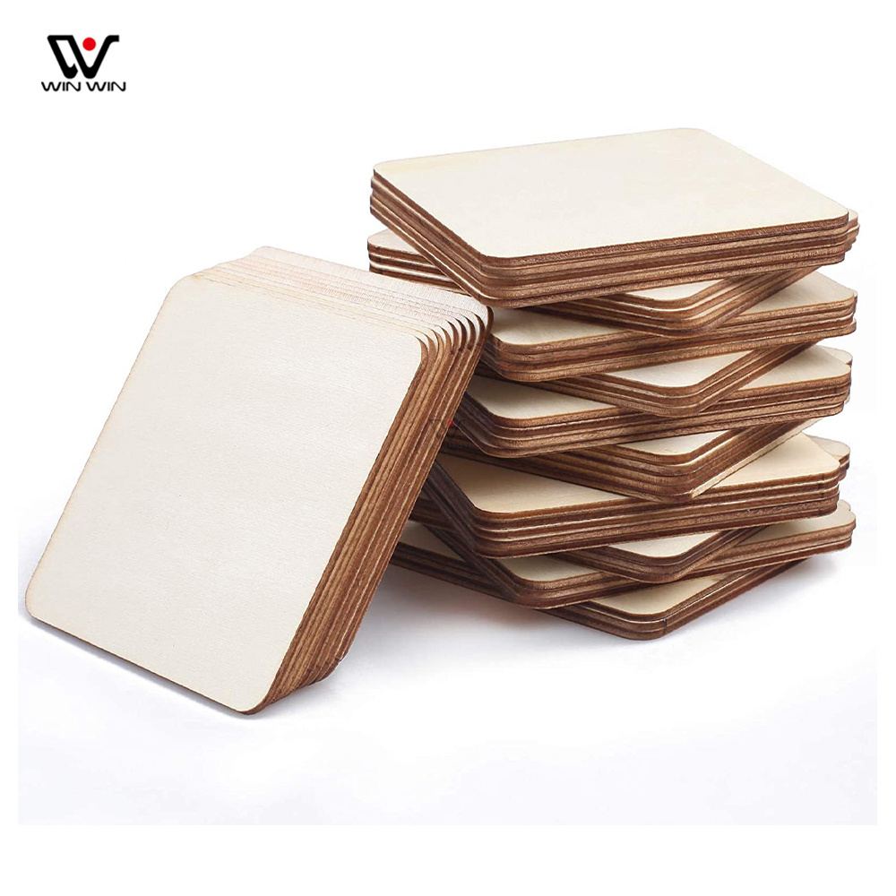 2022 Unfinished Laser Cut Blank Wood Slices Top Seller Wood Squares Arts and Crafts Supplies