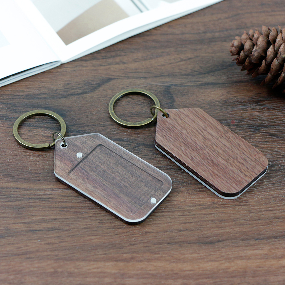 Walnut Acrylic Photo Key Ring Picture Frame key For Couple Key Pendant For Christmas Gift