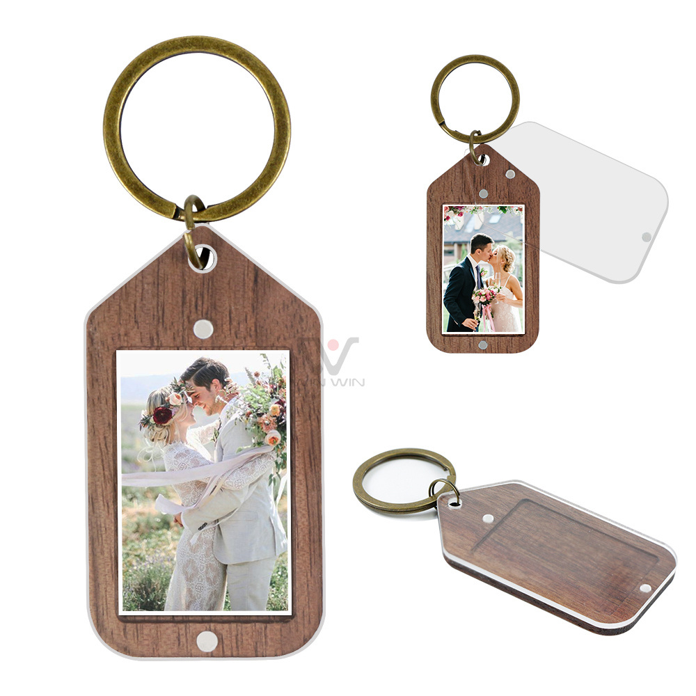 Walnut Acrylic Photo Key Ring Picture Frame key For Couple Key Pendant For Christmas Gift