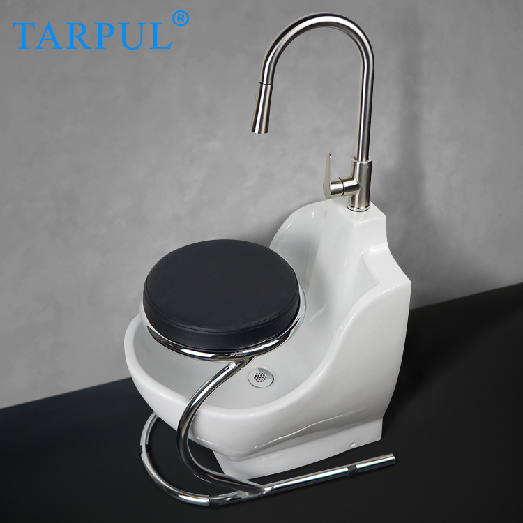 TARPUL Modern Muslim Product Wudu Mate Pedestal Sink Single-Hole Mounted Ceramic Foot Wash Basin for Bathroom Stone Material