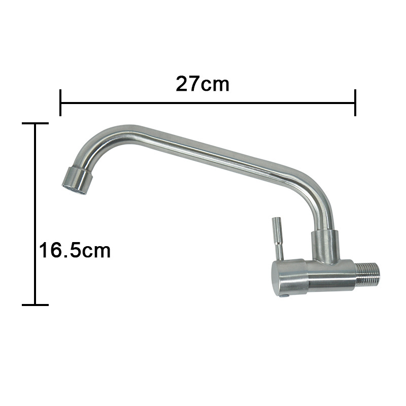 Tarpul Wall Mounted Cold Single Handle Round 304 Stainless Steel Faucet Water Tap for Kitchen