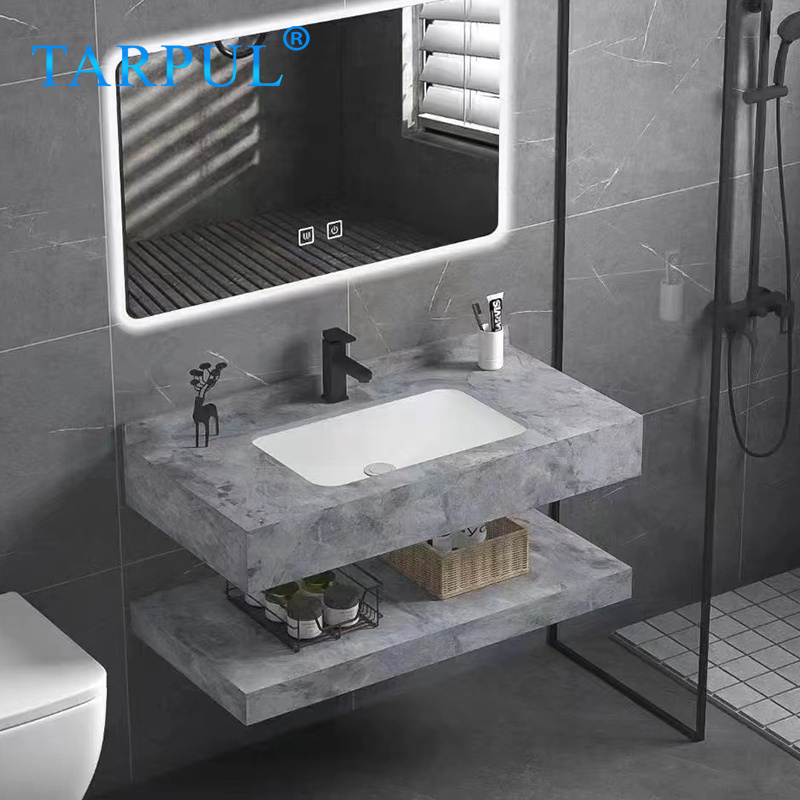 Tarpul Marble Solid Surface With Mirror Artificial Stone Design Wash Basin Wall Hung Bathroom Ceramic Sink Vanity Slab Basin