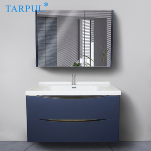 Tarpul European Sanitary Wares Bath Vanity Sink Basin Blue Modern Wall Mounted Bathroom Double Mirror Cabinet Set