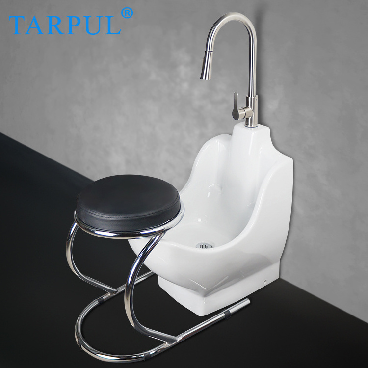 TARPUL Modern Muslim Product Wudu Mate Pedestal Sink Single-Hole Mounted Ceramic Foot Wash Basin for Bathroom Stone Material