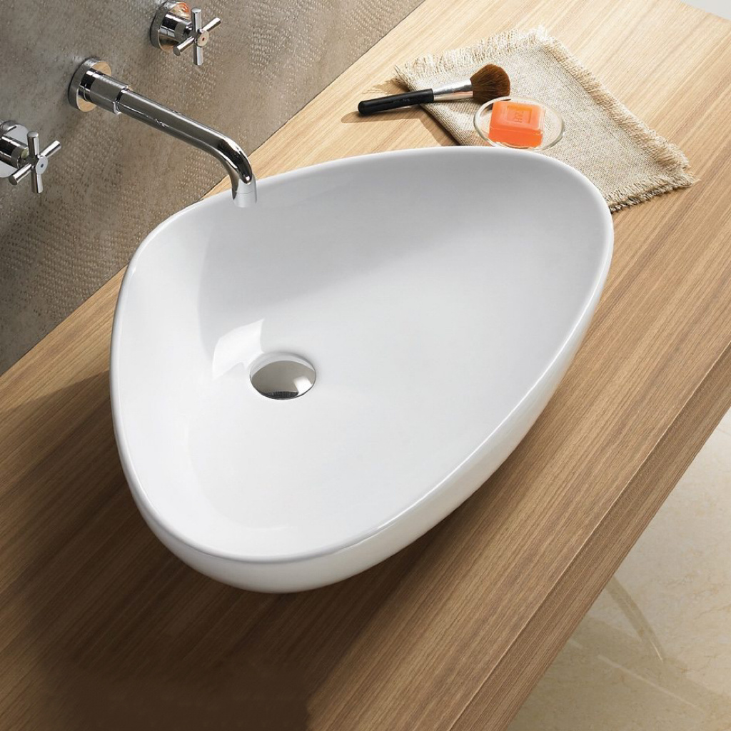 TARPUL Sanitary Wares Modern Triangle Shape Design White Ceramic Wash Basin Counter Top Porcelain Sink