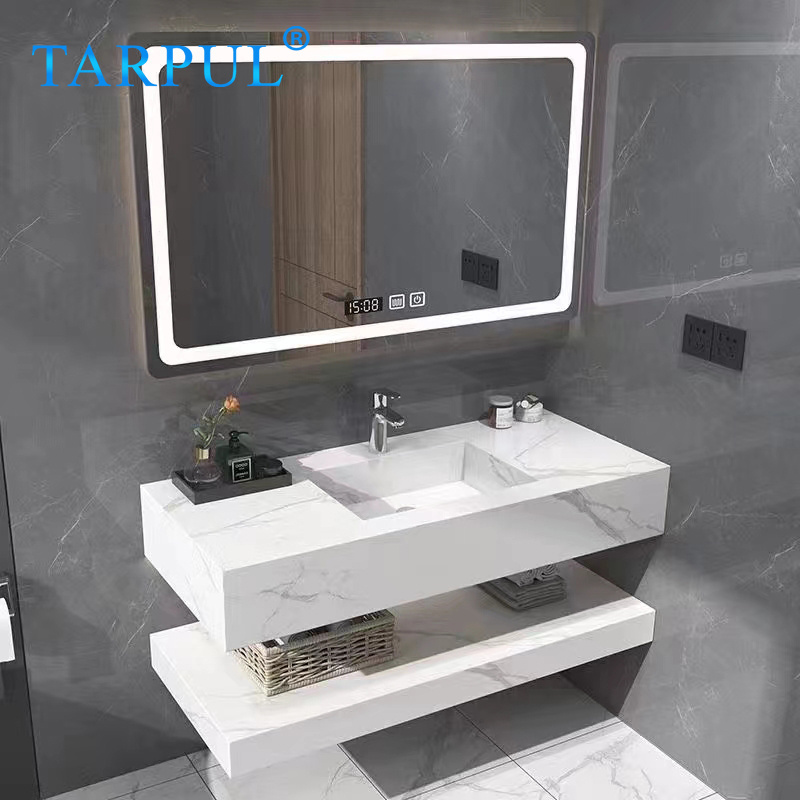 Tarpul Marble Solid Surface With Mirror Artificial Stone Design Wash Basin Wall Hung Bathroom Ceramic Sink Vanity Slab Basin