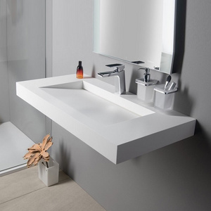 Tarpul Modern Rectangular Artificial Stone Basin Vanity Top Solid Surface Washbasin Wall-hung Ceramic Marble Cabinet Sink