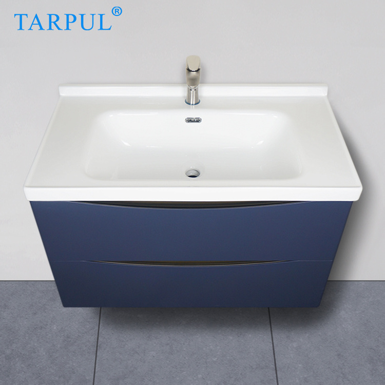 Tarpul European Sanitary Wares Bath Vanity Sink Basin Blue Modern Wall Mounted Bathroom Double Mirror Cabinet Set