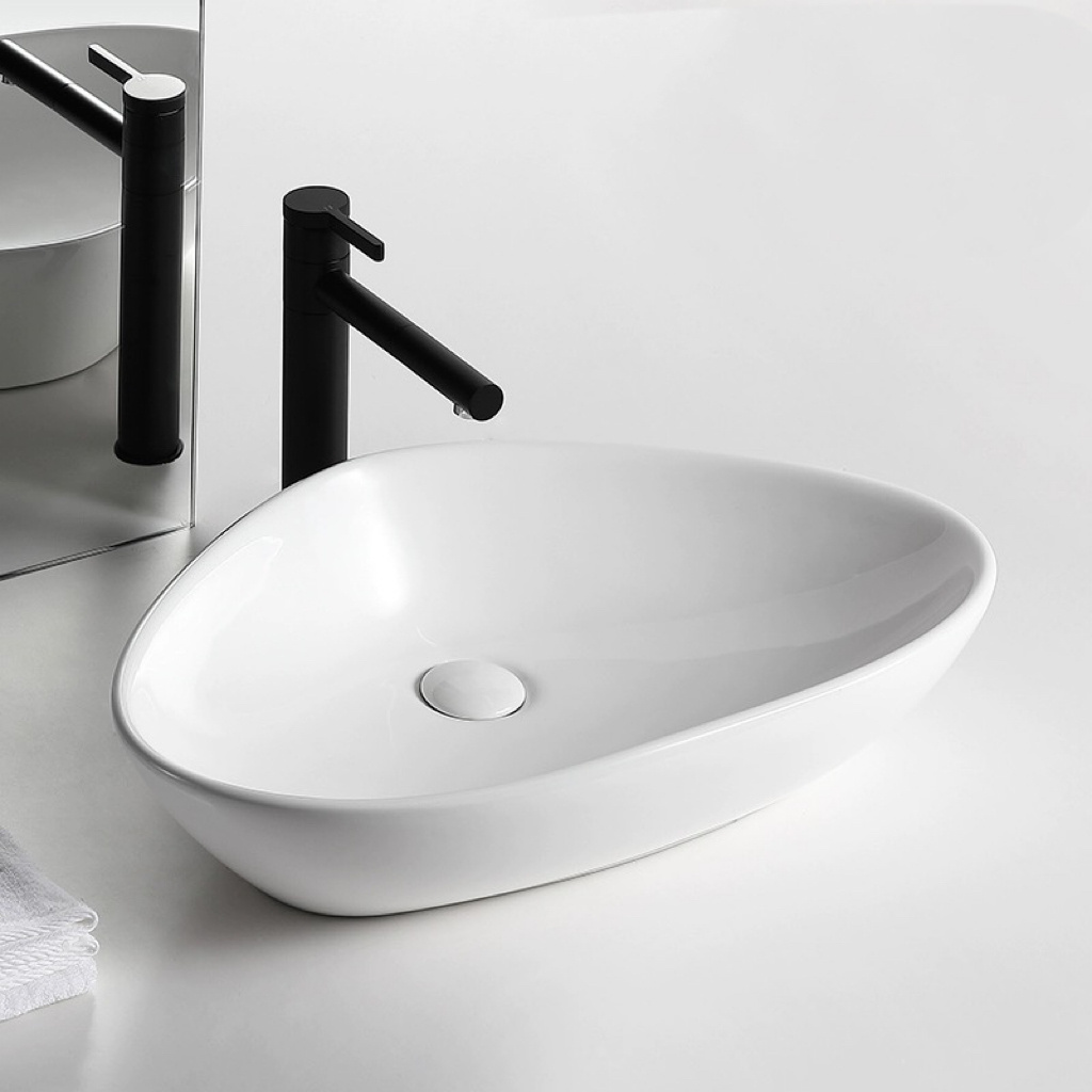 TARPUL Sanitary Wares Modern Triangle Shape Design White Ceramic Wash Basin Counter Top Porcelain Sink