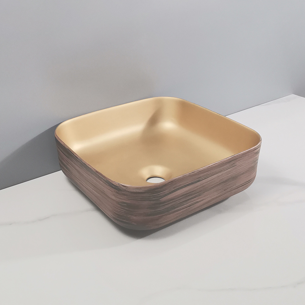 Tarpul  Modern Wooden Pattern Design rectangular ceramic wash basin Above table basin Ceramic  Hand Wash